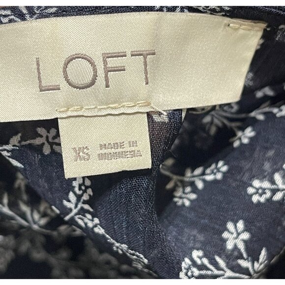 Loft Tiered Dress Navy White Floral Tunic Mini Size XS Extra Small Long Sleeve - Picture 4 of 8